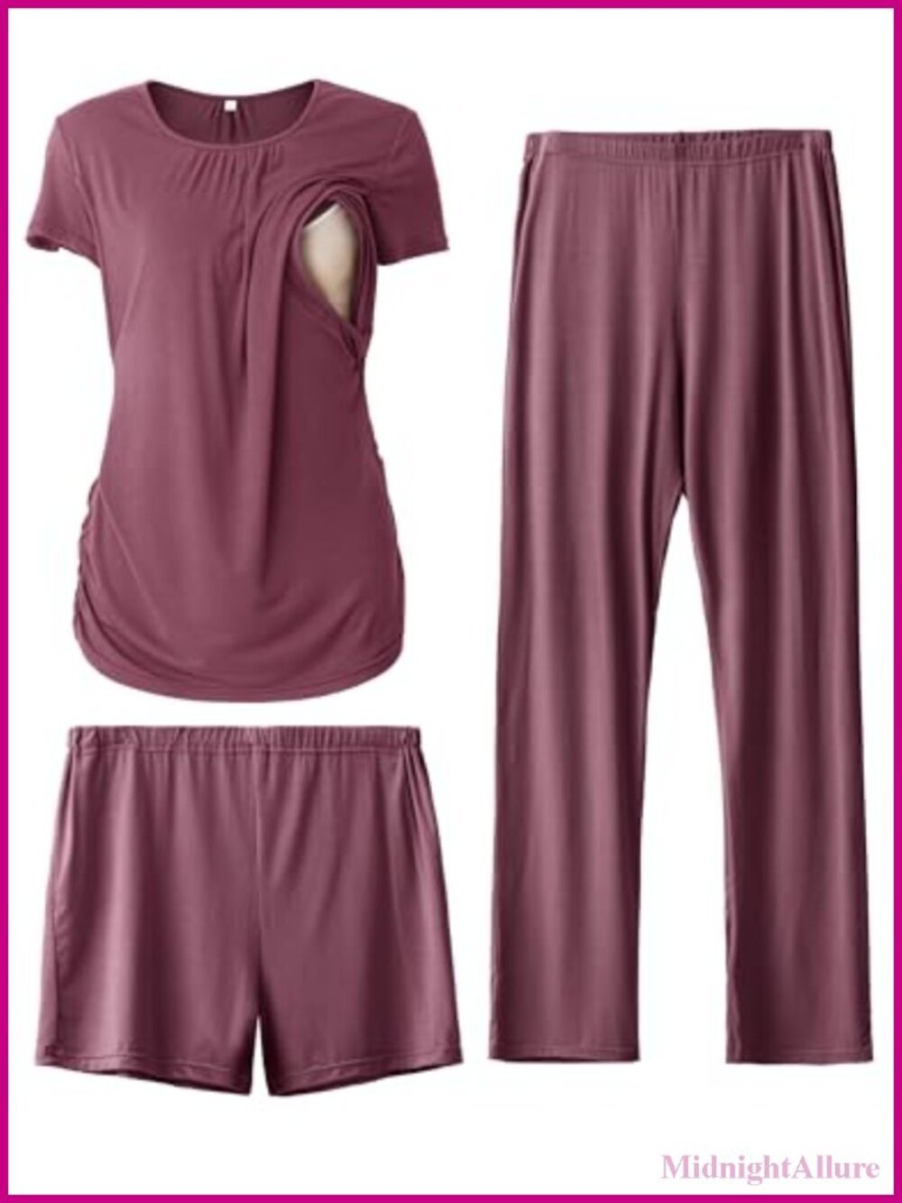 Short Sleeve Nursing Maternity Pajama Set with Adjustable Waistband